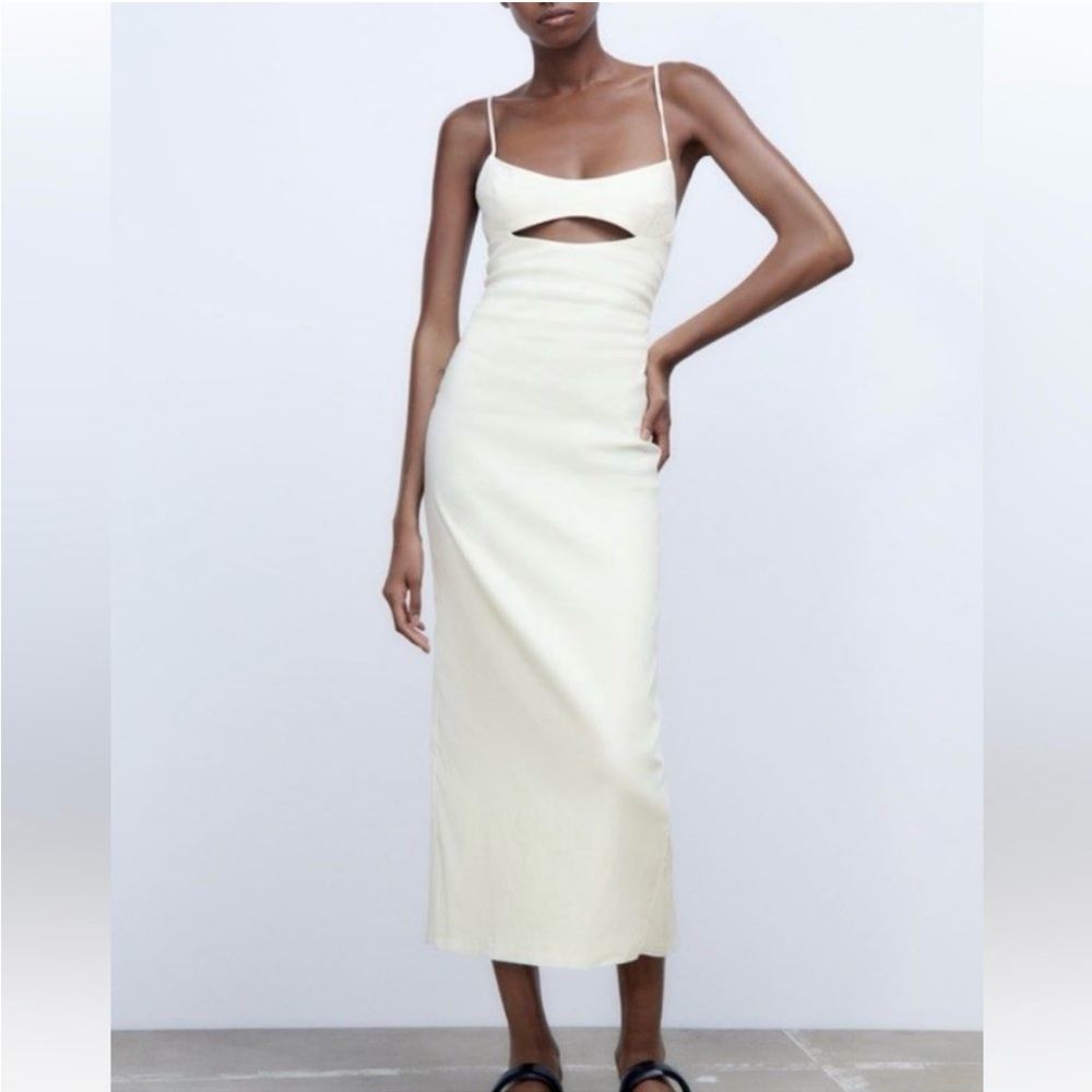 Zara Elegant Cream Spaghetti Strap Dress